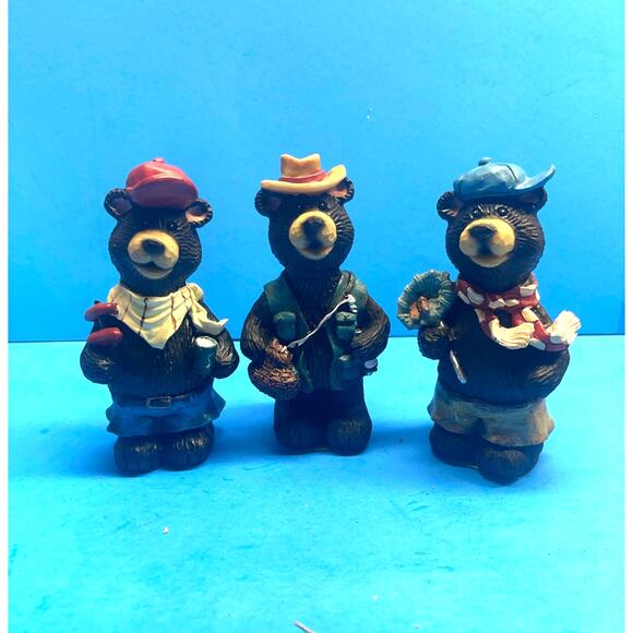 Magic Creations Black Bear Figurine Set of 3 Fishing Camping Vintage - Picture 1 of 10